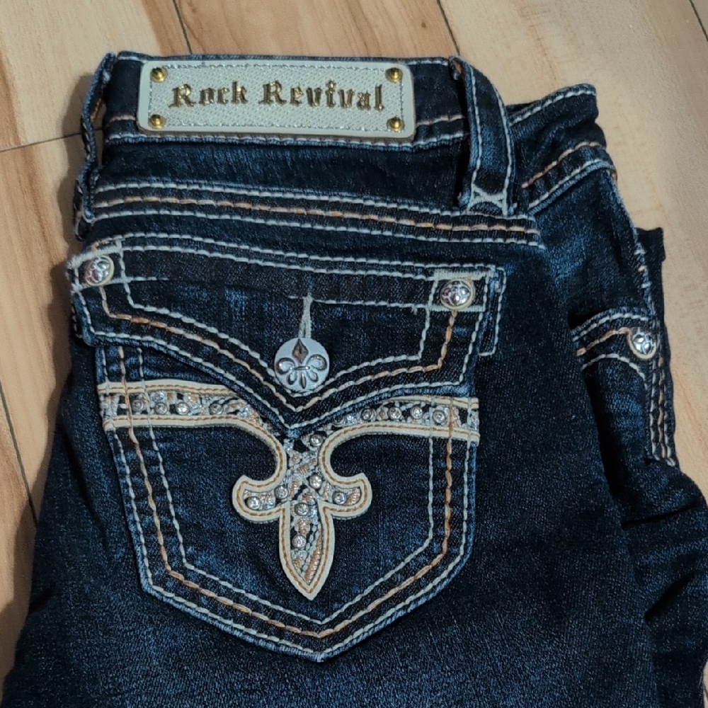 Rock Revival Women's Dark Blue Jeans with Embellishments